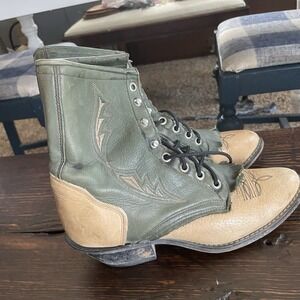 Laredo 2-Tone Granny Leather Lacer Packer Kiltie Western Boots Womens Sz 6.5
